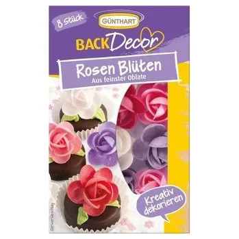 Jedlá dekorace na dort Dekorace růže oplatkové, 8ks - Gunthart