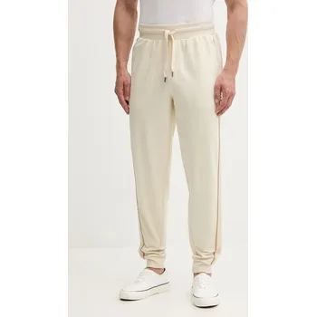 Bavlněné tepláky BOSS Iconic Pants pánské, béžová barva, s aplikací, 50550613 01A, vel. M