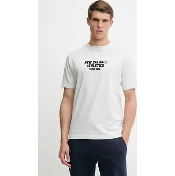 Bavlněné tričko New Balance pánské, šedá barva, s aplikací, MT51526AHH 09X, vel. L