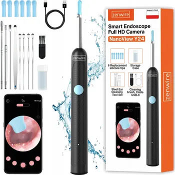 Zabezpečení domácnosti Endoskop pro čištění uší Zenwire Full HD, 6 nástavců, akumulátorový