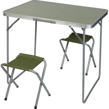 Zahradní stůl SKLÁDACÍ KAMPAŇOVÝ STŮL 80X60X70CM A 2 ŽIDLE ZELENÉ