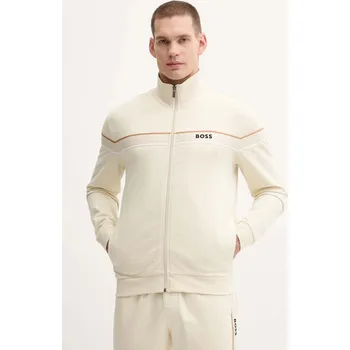 Pánská mikina Bavlněná mikina BOSS Iconic Jacket Zip pánská, béžová barva, s aplikací, 50550612 01B, vel. M