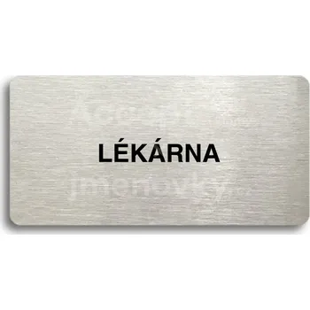 Informační tabulka Stříbrný piktogram "LÉKÁRNA" s černým textem bez rámečku -