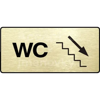 Značení Zlatý piktogram "WC VPRAVO DOLŮ" s černým&nbsp;textem a rámečkem&nbsp;-