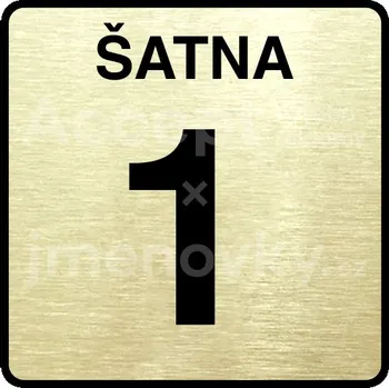Informační tabulka Zlatý piktogram "šatna 1" s černým textem a rámečkem -