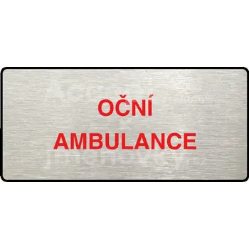 Informační tabulka Stříbrný&nbsp;piktogram "OČNÍ AMBULANCE" s červeným textem a rámečkem&nbsp;-