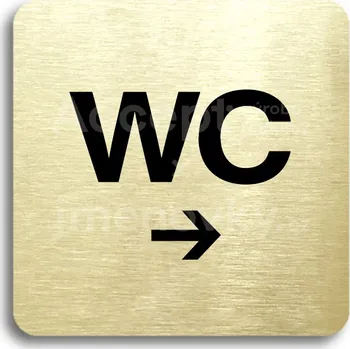 Informační tabulka Zlatý piktogram "WC vpravo" s černým&nbsp;textem bez rámečku&nbsp;-