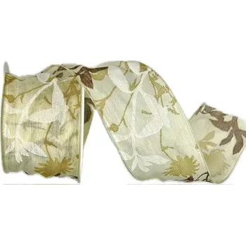 Stuha Podzimní stuha bavlněná Autumn Bloom – Golden Whisper 40mm x 2m (14,-Kč/m) (bavlněná podzimní stuha, oboustranná, s drátkem v lemu)