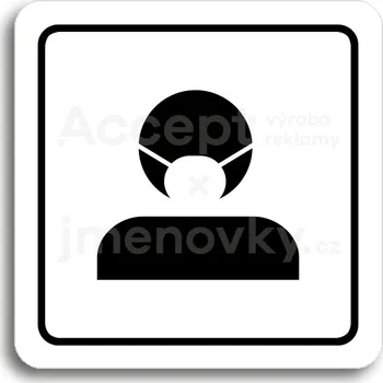 Značení Bílý piktogram "respirátor II" s černým textem a rámečkem -