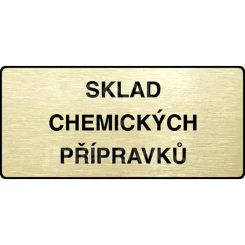 Informační tabulka Zlatý piktogram "SKLAD CHEMICKÝCH PŘÍPRAVKŮ" s černým&nbsp;textem a rámečkem&nbsp;-
