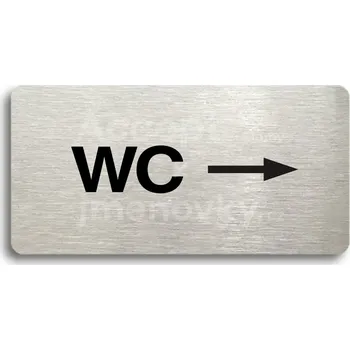 Informační tabulka Stříbrný piktogram "WC VPRAVO" s černým&nbsp;textem bez rámečku -