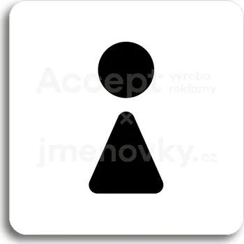 Informační tabulka Bílý piktogram "WC ženy II" s černým textem bez rámečku - 80 x 80 mm