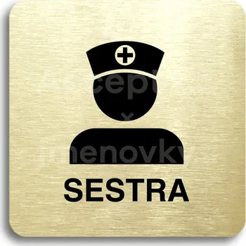 Informační tabulka Zlatý piktogram "sestra" s černým textem bez rámečku -