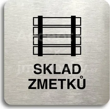 Informační tabulka Stříbrný piktogram "sklad zmetků" s černým&nbsp;textem bez rámečku -