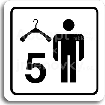 Značení Bílý piktogram "šatna muži 5" s černým textem a rámečkem&nbsp;-