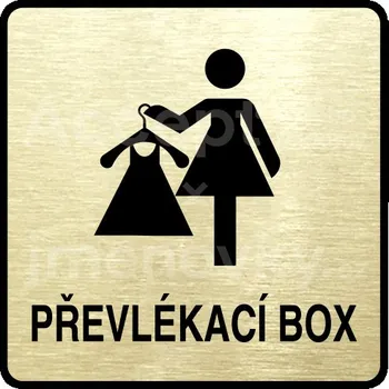 Informační tabulka Zlatý piktogram "převlékací box V" s černým&nbsp;textem a rámečkem&nbsp;-