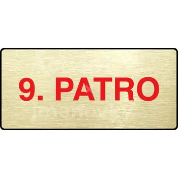 Informační tabulka Zlatý&nbsp;piktogram "9. PATRO" s červeným textem a rámečkem&nbsp;-