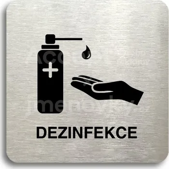 Informační tabulka Stříbrný piktogram "dezinfekce II" s černým textem bez rámečku -