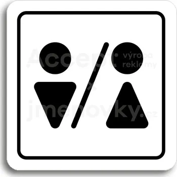 Značení Bílý piktogram "WC muži, ženy III" s černým textem a rámečkem - 80 x 80 mm