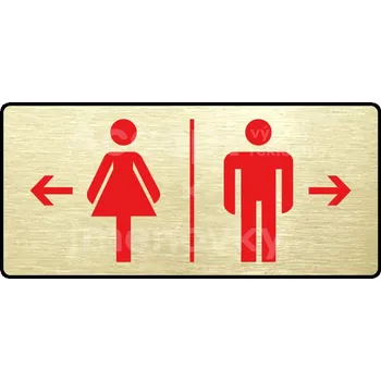 Značení Zlatý&nbsp;piktogram "WC ŽENY VLEVO, WC MUŽI VPRAVO" s červeným textem a rámečkem&nbsp;-