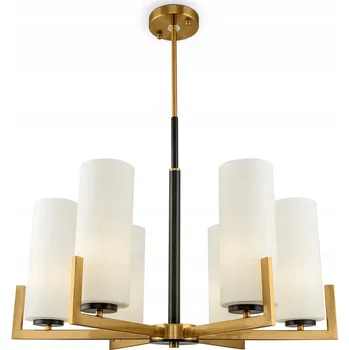 Mosazný lustr industriální se skleněnými bílými stínidly 67 cm 6 žárovek Maytoni