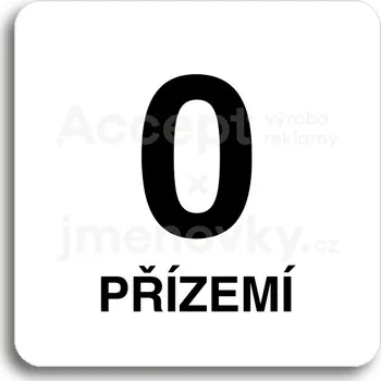 Informační tabulka Bílý piktogram "přízemí" s černým textem bez rámečku&nbsp;-