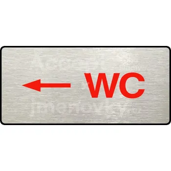 Informační tabulka Stříbrný&nbsp;piktogram "WC VLEVO" s červeným textem a rámečkem&nbsp;-
