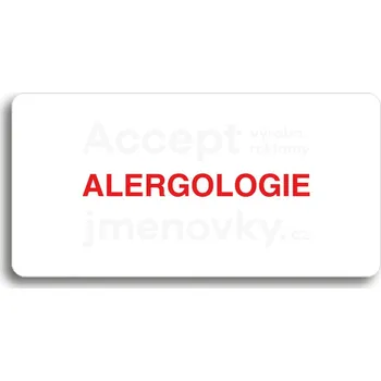 Informační tabulka Bílý piktogram "ALERGOLOGIE" s červeným textem bez rámečku&nbsp;-&nbsp;160 x 80 mm