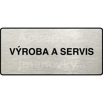 Informační tabulka Stříbrný piktogram "VÝROBA A SERVIS" s černým&nbsp;textem a rámečkem&nbsp;-