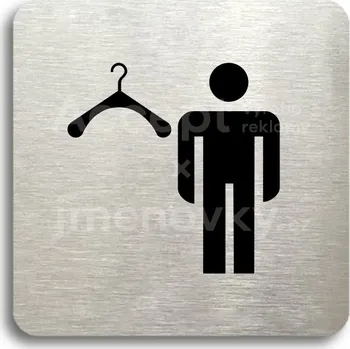 Značení Stříbrný piktogram "šatna muži" s černým&nbsp;textem bez rámečku -