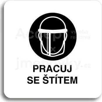 Značení Bílý piktogram "pracuj se štítem IV" s černým textem bez rámečku&nbsp;-