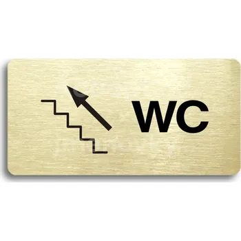 Informační tabulka Zlatý piktogram "WC VLEVO NAHORU" s černým&nbsp;textem bez rámečku&nbsp;-