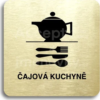 Informační tabulka Zlatý piktogram "čajová kuchyně" s černým textem bez rámečku -