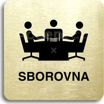 Informační tabulka Zlatý piktogram "sborovna" s černým textem bez rámečku -