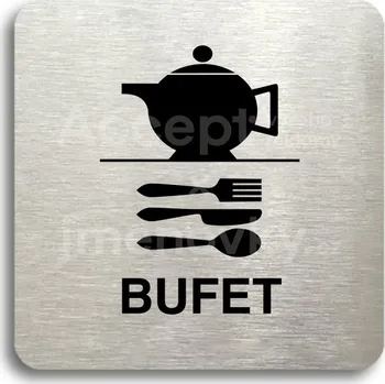 Informační tabulka Stříbrný piktogram "bufet" s černým&nbsp;textem bez rámečku -
