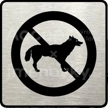 Informační tabulka Stříbrný piktogram "zákaz vstupu se psem" s černým textem a rámečkem -