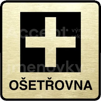 Informační tabulka Zlatý piktogram "ošetřovna" s černým&nbsp;textem a rámečkem&nbsp;-