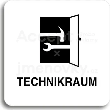 Informační tabulka Bílý piktogram "technikraum" s černým textem bez rámečku&nbsp;-