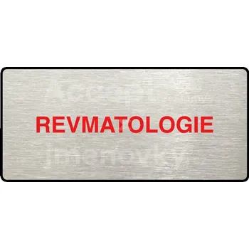 Informační tabulka Stříbrný&nbsp;piktogram "REVMATOLOGIE" s červeným textem a rámečkem&nbsp;-