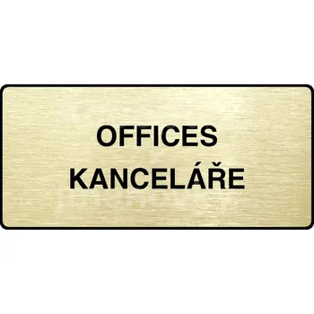 Informační tabulka Zlatý piktogram "OFFICES - KANCELÁŘE" s černým&nbsp;textem a rámečkem&nbsp;-