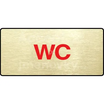 Informační tabulka Zlatý&nbsp;piktogram "WC" s červeným textem a rámečkem&nbsp;-