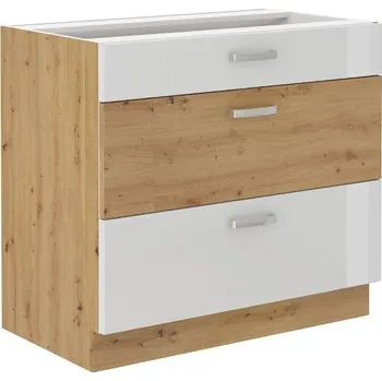 Kuchyňská skříňka 80 D 3S BB Spodní skříňka se šuplíky ARTISAN bílý lesk/dub artisan
