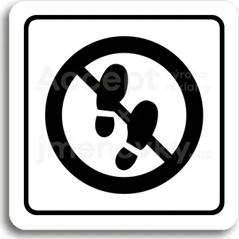 Informační tabulka Bílý piktogram "zákaz vstupu II" s černým textem a rámečkem -