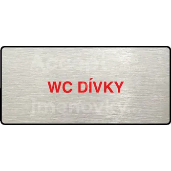 Informační tabulka Stříbrný&nbsp;piktogram "WC DÍVKY" s červeným textem a rámečkem&nbsp;-