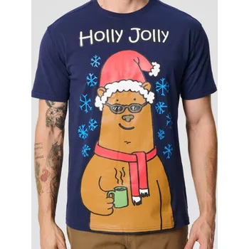 Pánské tričko Sinsay - Tričko s krátkým rukávem - námořnická modrá - 2412O-59X - 2412O-59X-S