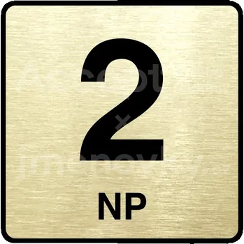 Informační tabulka Zlatý piktogram "2 NP" s černým textem a rámečkem - 80 x 80 mm