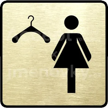 Informační tabulka Zlatý piktogram "šatna ženy" s černým textem a rámečkem - 80 x 80 mm