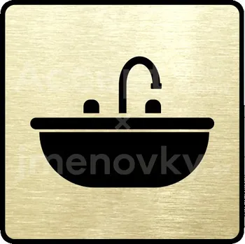 Značení Zlatý piktogram "koupelna VII" s černým textem a rámečkem -