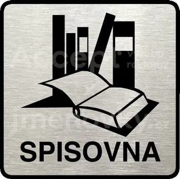 Informační tabulka Stříbrný piktogram "spisovna" s černým&nbsp;textem a rámečkem&nbsp;-