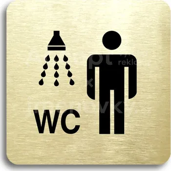 Informační tabulka Zlatý piktogram "sprcha, WC muži" s černým&nbsp;textem bez rámečku&nbsp;-